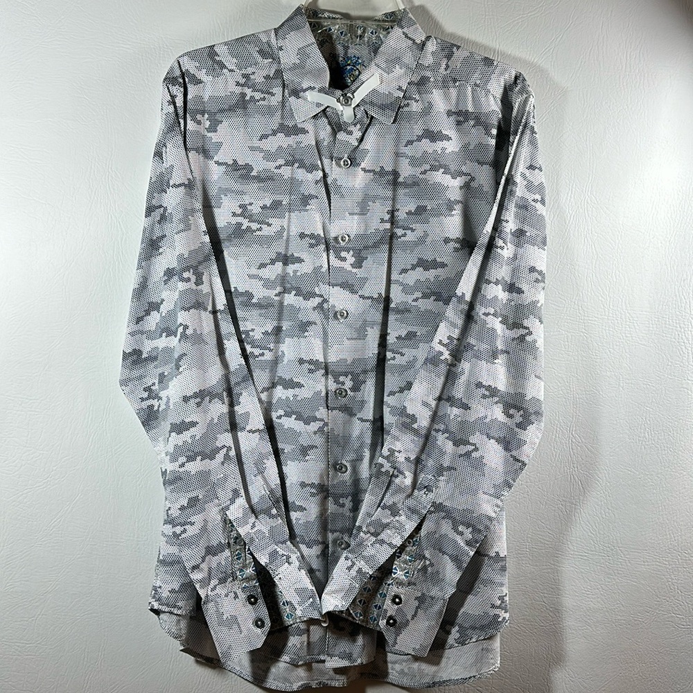 New Robert Graham Camo Button Down Long Sleeve Shirt, XL